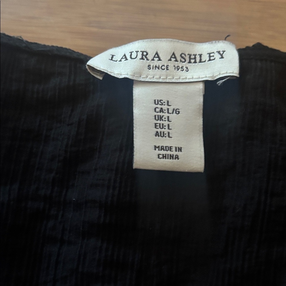 Laura Ashley Black Puff Sleeve Ruffle Button-Front Blouse - Picture 2 of 4